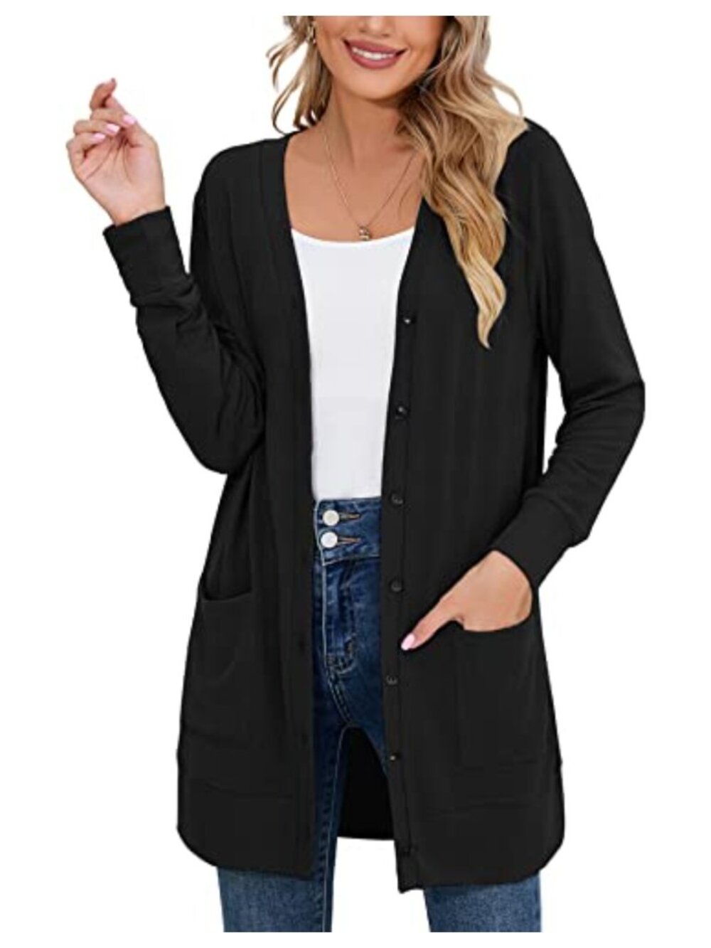 Lightweight Open Front Cardigan Long Sleeve Button Down Soft Outwear